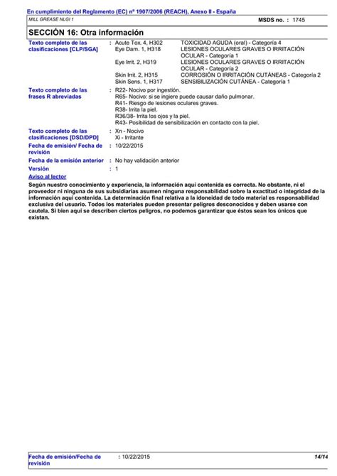 HOJA DE SEGURIDAD GRASA MULTIPROPOSITO GRADO NLGI 1 Pdf