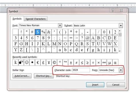 Microsoft Word Symbols Chart