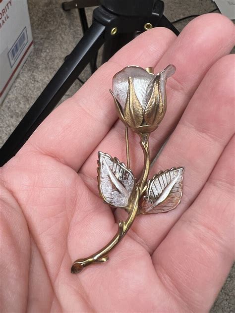 Vintage Giovanni Silver Gold Tone Rose Brooch Gem