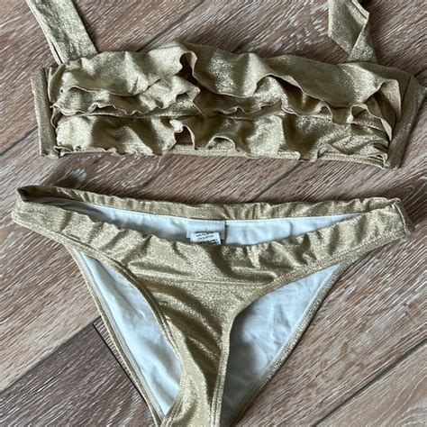 OndadeMar Swim Gold Bikini With Strapless Top And Bottom Provides