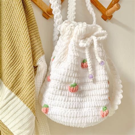 Strawberry Crochet Bag Ver 2 Crochet Crossbody Or Backpack Minimalist