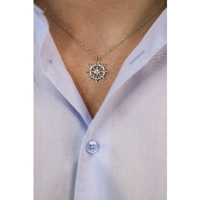 Collana in oro bianco 18k con ciondolo timone in diamanti catena rolò