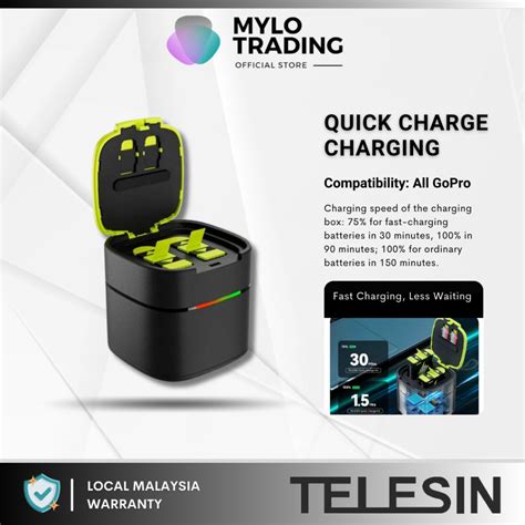 Telesin Quick Charge Charging Case And Battery Set For Gopro Hero