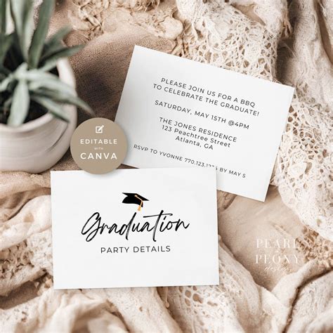 Editable Graduation Party Details Card Template Printable Party