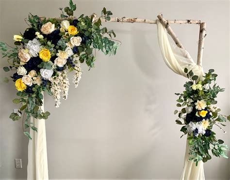 2pcs Wedding Arch Flowers In Yellow Navy Blue White Colours Swag