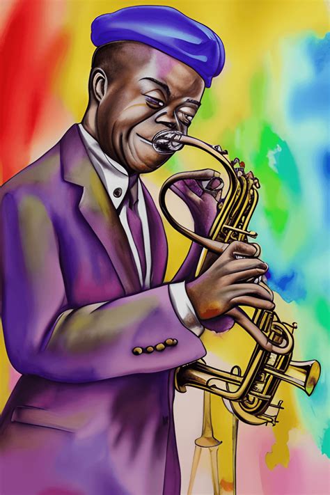 Iconic Louis Armstrong Jazz Trumpet Profile Portrait · Creative Fabrica