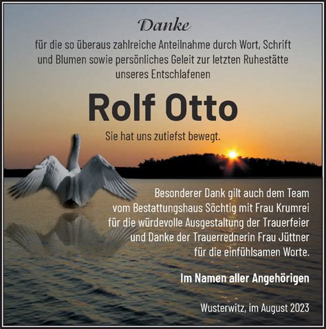 Traueranzeigen von Rolf Otto Märkische Onlinezeitung Trauerportal