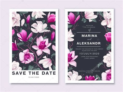 Tarjeta de invitación de boda botánica Plantilla de diseño con flores