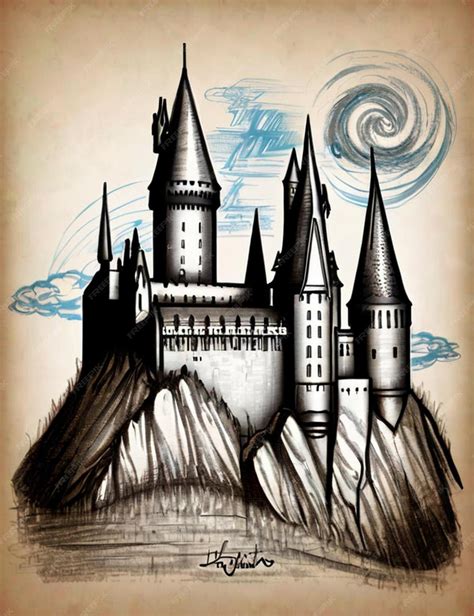 Hogwarts Castle in sketch form | Premium AI-generated image