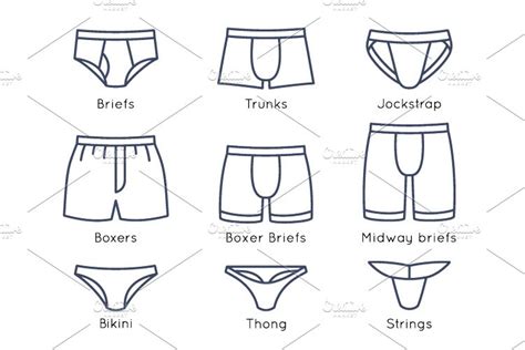 Male Underwear Types Flat Icons Set MasterBundles