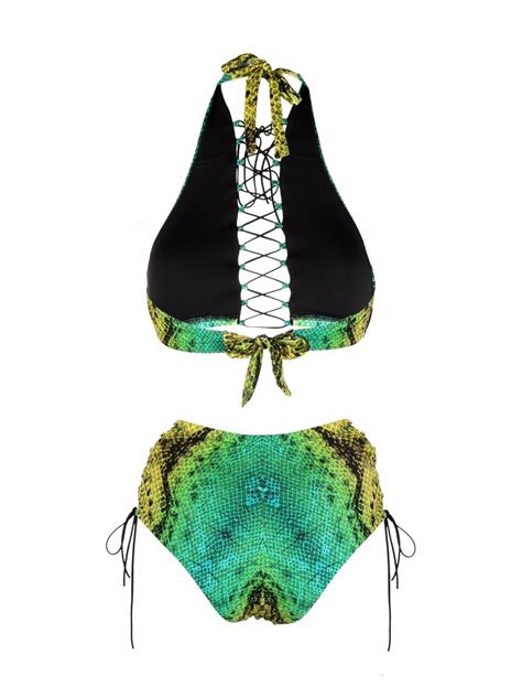 Noire Swimwear Snakeskin Print Lattice Strap Bikini Set Farfetch