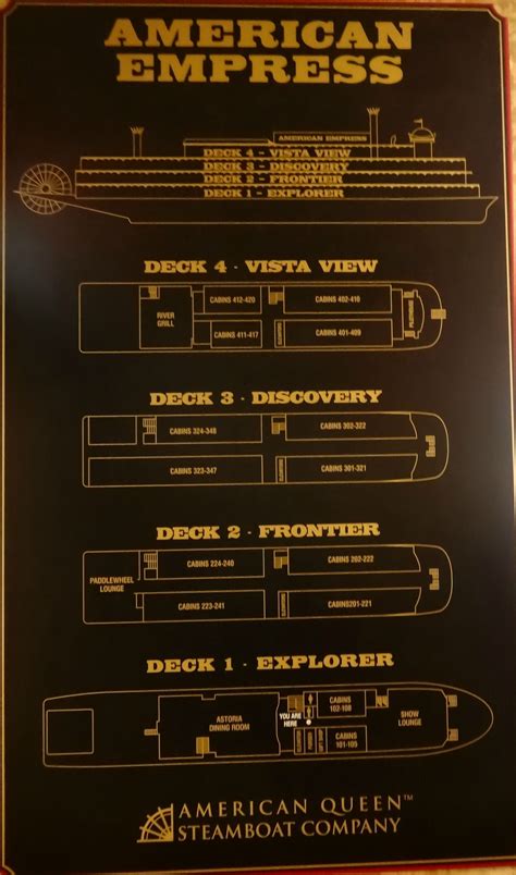 Deck plan of the American Empress Paddlewheeler cruise on the Columbia/Snake River Deck Plans ...