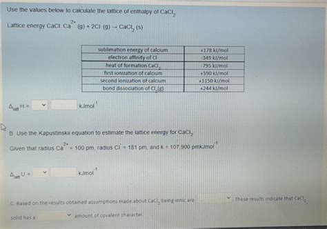 Solved Use The Values Below To Calculate The La