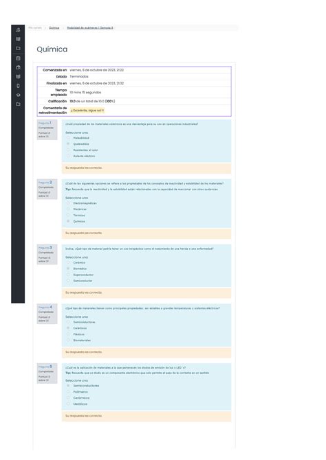 Examen semana 6 Química Pregunta 1 Completada Puntúa 1 sobre 1