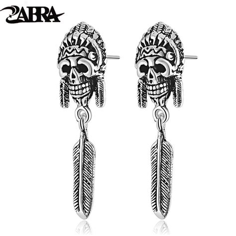 Zabra Sterling Silver Earrings For Men Indian Vintage Punk Skull