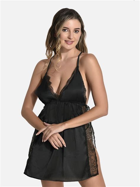 Buy Styfun Satin Shoulder Straps Lace Babydoll Lingerie Set Baby Dolls For Women Myntra