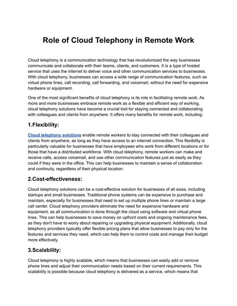 Ppt Role Of Cloud Telephony In Remote Work Docx Powerpoint