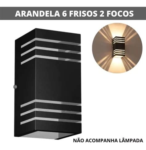 Arandela 2 Focos 6 Frisos Preta 20cm Externa Parede Muro MercadoLivre