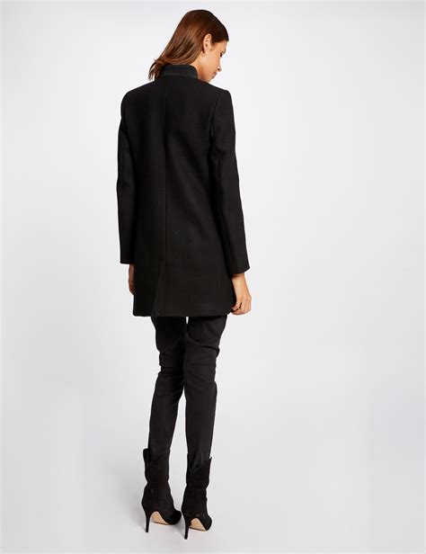 Manteau Droit Avec D Tails Strass Noir Femme Morgan