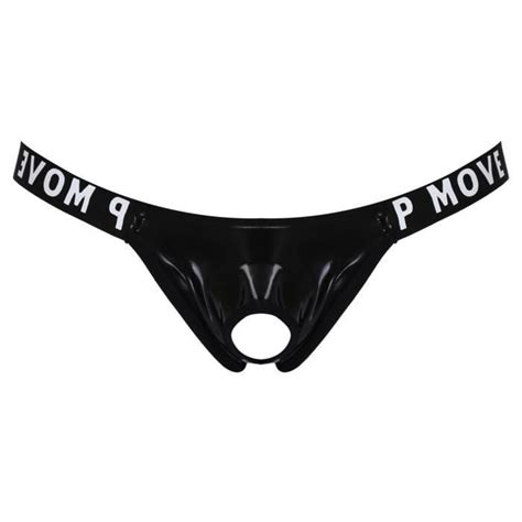 Iixpin Homme String Ouvert Sexy G String Cuir Verni Jockstrap Gay Slip Tanga Erotique M Xxl Noir