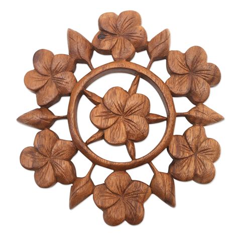 Undiscovered Artisan Box Hand Carved Floral Wood Wall Relief Panel