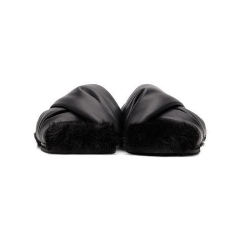 Simone Rocha Black Faux Fur Flat Sandals Simone Rocha