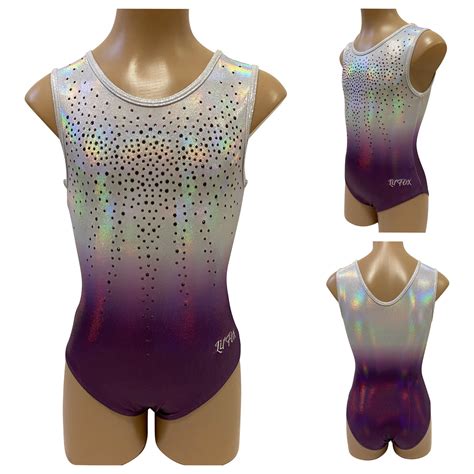 Purple Shiny Foil Mystique Ombre Rhinestones Leotard Gymnastics Dance