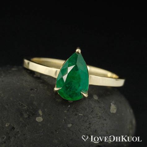 Gold Green Emerald Teardrop Ring - Emerald Engagement Ring - 10kt ...