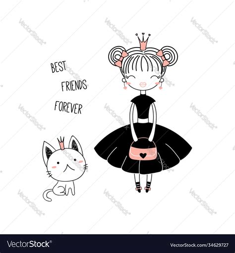 Cute Little Princess And Cat Royalty Free Vector Image