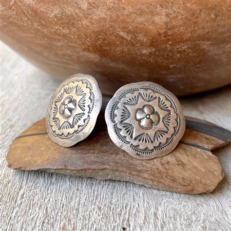 Vintage Stamped Sterling Silver Concho Post Earrings Approx Dia