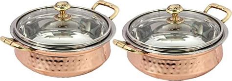 PARIJAT HANDICRAFT Set Of 2 Indian Hammered Copper Stainless Steel