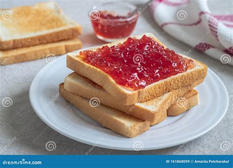 Toast Bread with Strawberry Jam on Plate Stock Image - Image of food ...