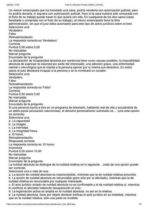 Final E Derecho Privado Ucasal Un Menor Emancipado Que Ha