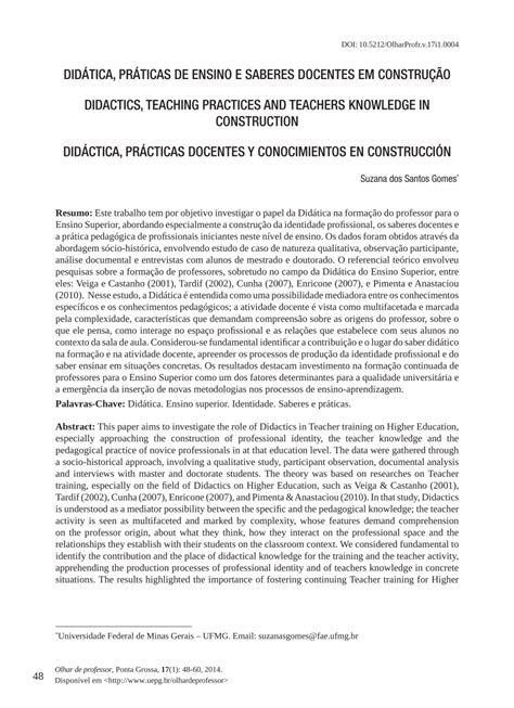 PDF DIDÁTICA PRÁTICAS DE ENSINO E SABERES DOCENTES EM CONSTRUÇÃO