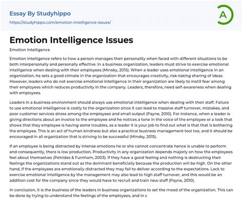 Emotion Intelligence Issues Essay Example StudyHippo