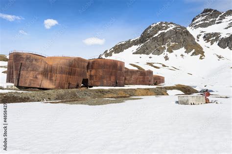 Rusted Old Metallic Tanks And Machinery Former Grytviken Whaling