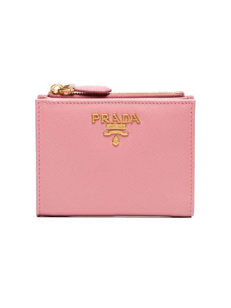 Prada Pink Small Logo Leather Zip Wallet - Pink & Purple | ModeSens