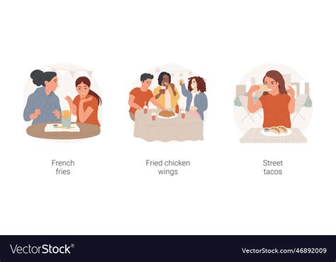 Teens eating out isolated cartoon Royalty Free Vector Image