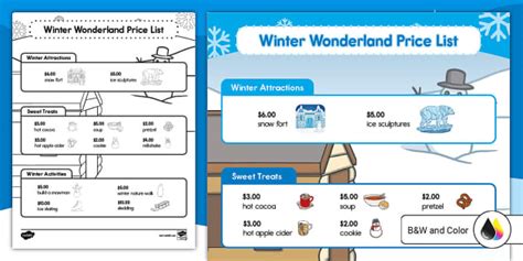 Winter Wonderland Dramatic Play Price List Sign Twinkl