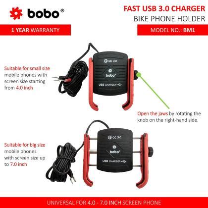 Bobo Bm1 Red Polycarbonate Waterproof Jaw Grip Motorcycle Mobile Phone