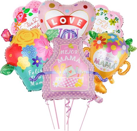 Mothers Day Balloons 6pcs Happy Mothers Day Foil Balloons