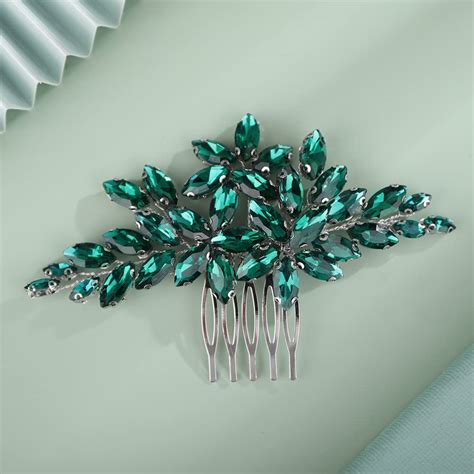 Kercisbeauty Wedding Bridal Small Cute Dark Green Crystal Silver Hair