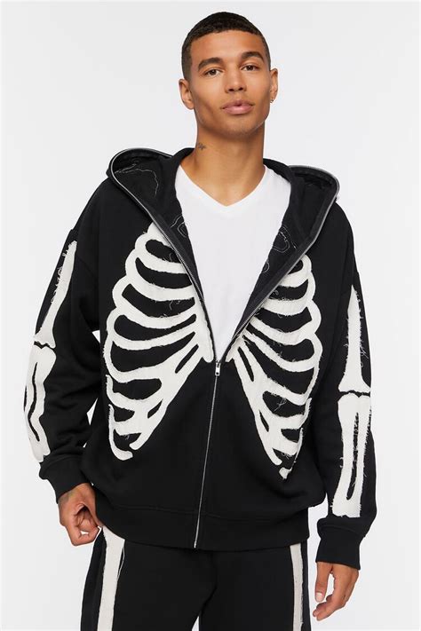 Skeleton Print Zip Up Hoodie