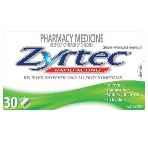 Zyrtec 10mg 30 Tablets Cates Chemist