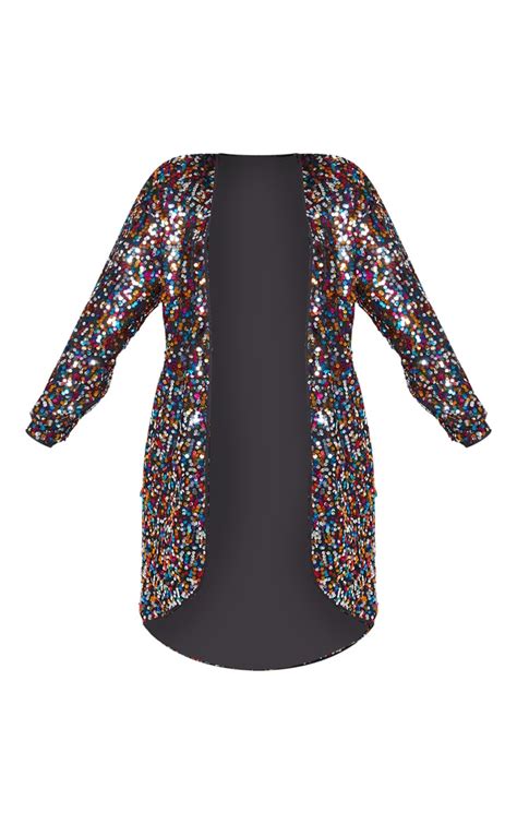 Plus Multi Sequin Kimono Jacket Plus Size Prettylittlething Ie