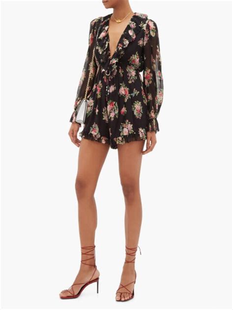 Buy Zimmermann Honour Floral Print Silk Chiffon Playsuit Black At 50