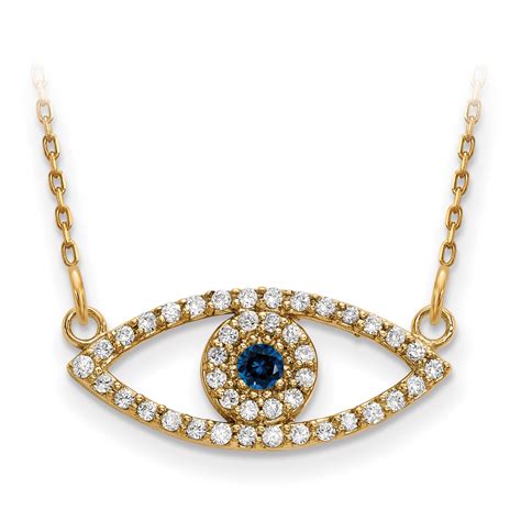 14k Yellow Gold Small Chain Necklace Diamond Sapphire Evil Eye Pendant