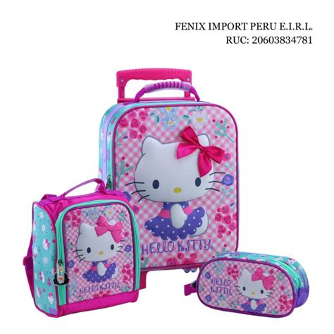 Set Maleta Magic Grande Eva 3d Velvet Hello Kitty Scool Scool