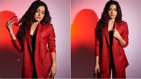 Rashmika Mandana Wows Fans With Her Stunning Red Hot Pantsuit Look Check Out Her Glam Pics