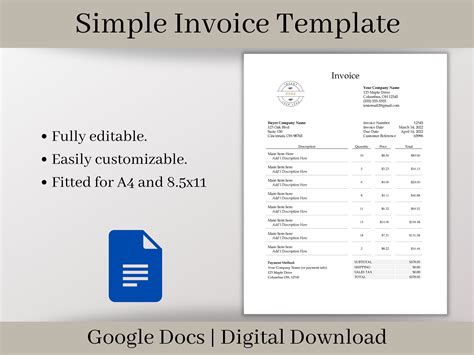 Simple Invoice Template, Google Docs Template Download, A perfect, easy-to-use template for ...